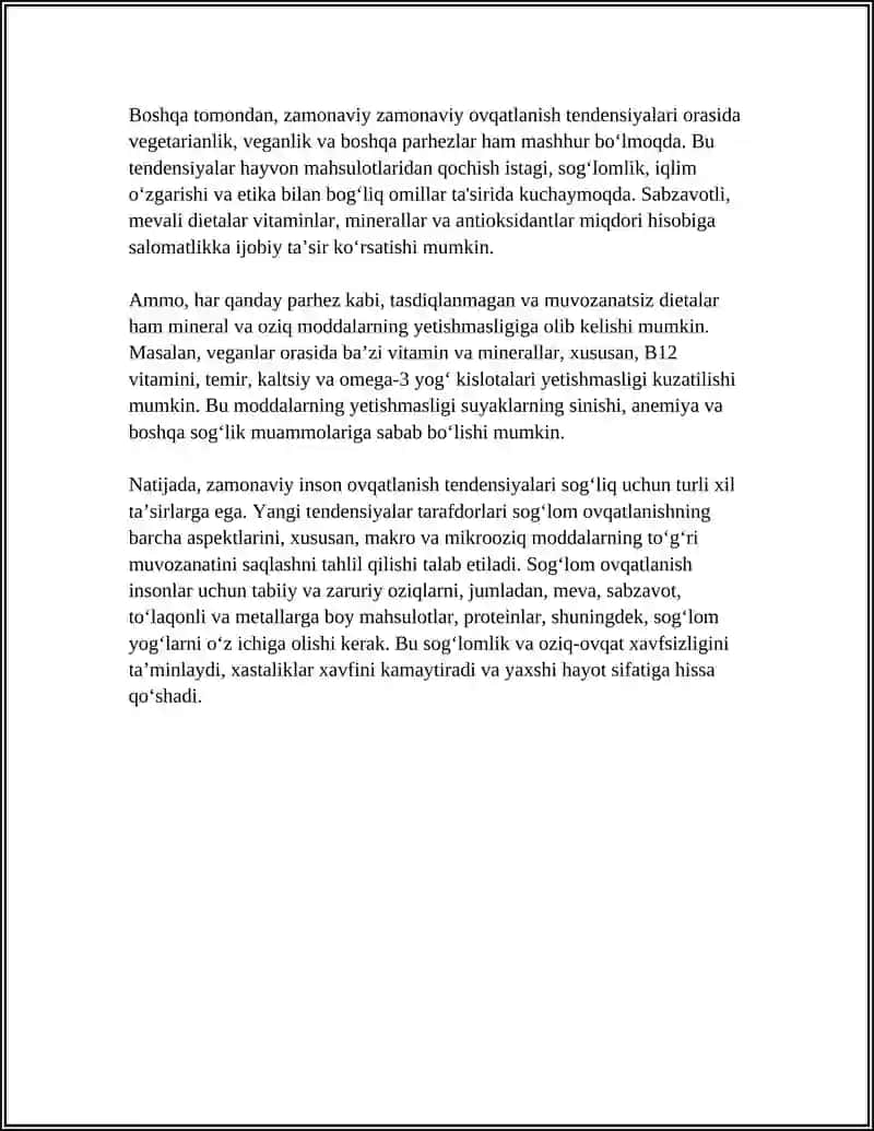 ZAMONAVIY INSON OVQATLANISH XOLATI. OZIQ MODDALAR YETISHMASLIGI YOKI ORTIQCHA BO'LISH XAVFI 4