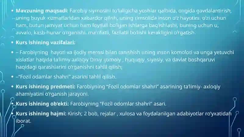 FAROBIYNING “FOZIL ODOMLAR SHAHRI” ASARI TA’LIMIY-AXLOQIY AHAMIYATI 4