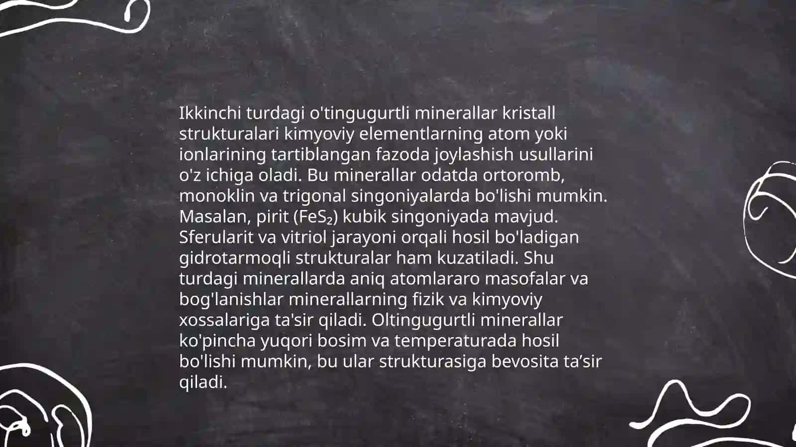 Oltingugurtli birikmalar va ularga oʻxshashlar sinfi minerallarini aniqlash va oʻrganish 4