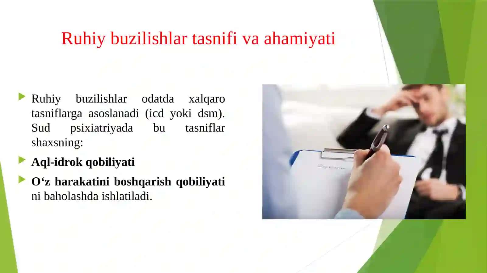 Sud psixologiyasi va psixiatriyasiga kirish. Jinoyat huquqi normalarining psixologik jihatlari. Jinoyat xatti-harakatlarining psixologik mexanizmlar 4