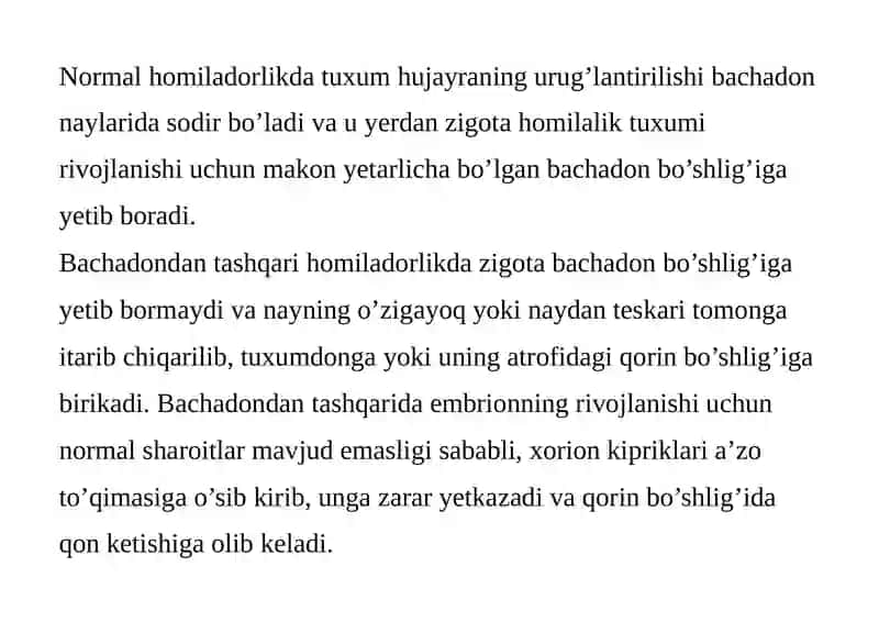 BACHADONDAN TASHQARI HOMILADORLIK — SABABLARI, ALOMATLARI, DAVOLASH, XAVFLARI 4