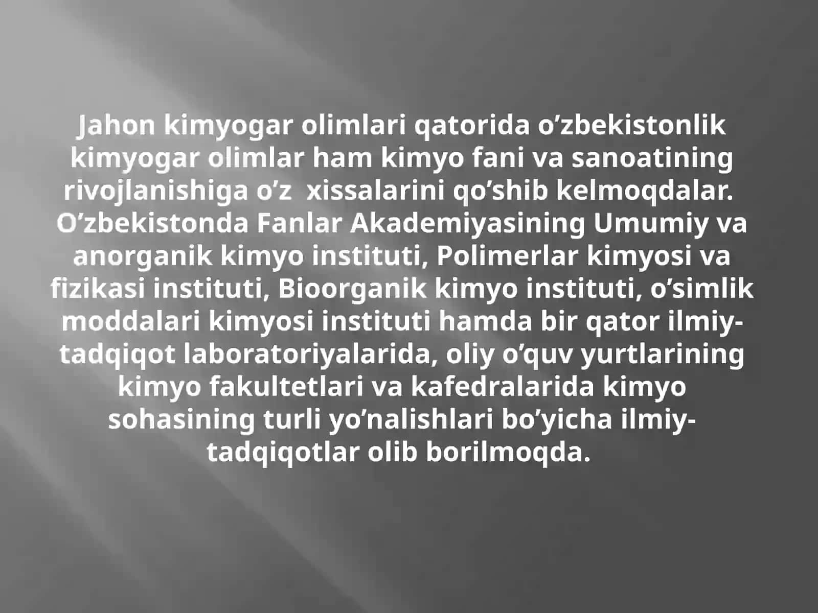 O'zbekistondagi Kimyogar Olimlarning Biokimyo va Kimyo Faniga Qo'shgan Xissalari 4