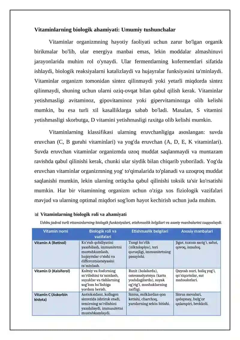 Organizmning vitaminlar bilan ta'minlanganligini o'rganish va baholash 4