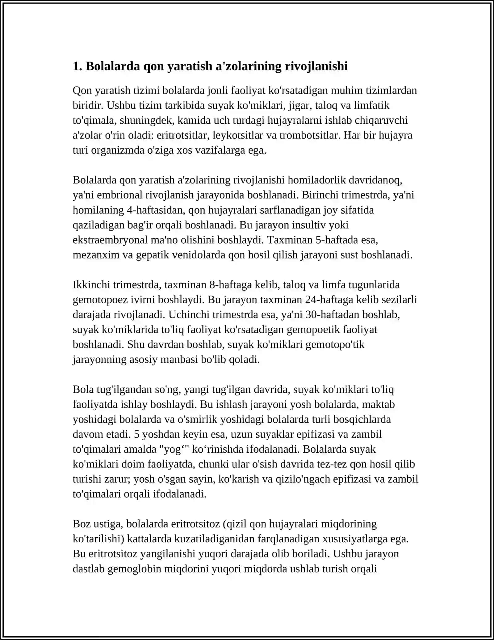 BOLALARDA QON YARATISH A' ZOLARINI ANATOMO-FIZIOLOGIK HUSUSIYATLARI 4