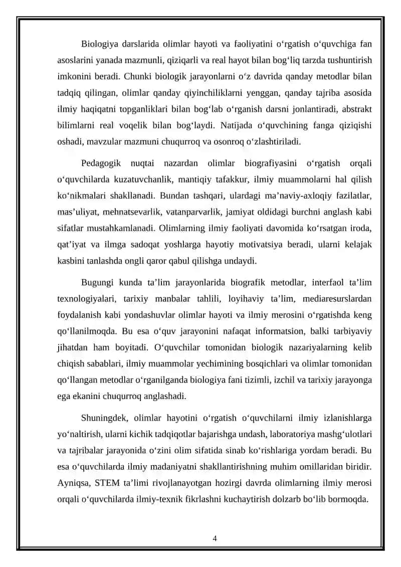 Biologiyada olimlar hayoti va faoliyatini o‘rgatish metodikasi 4
