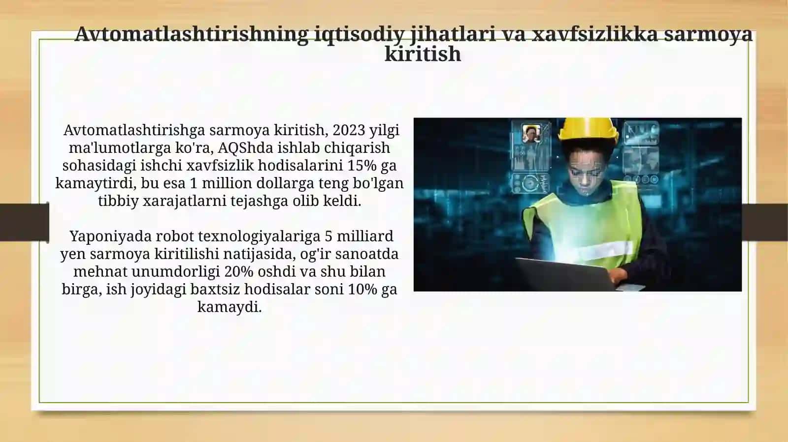 Avtomatlashtirish va ishchilar xavfsizligi inson omilio'rnigatexnika 4