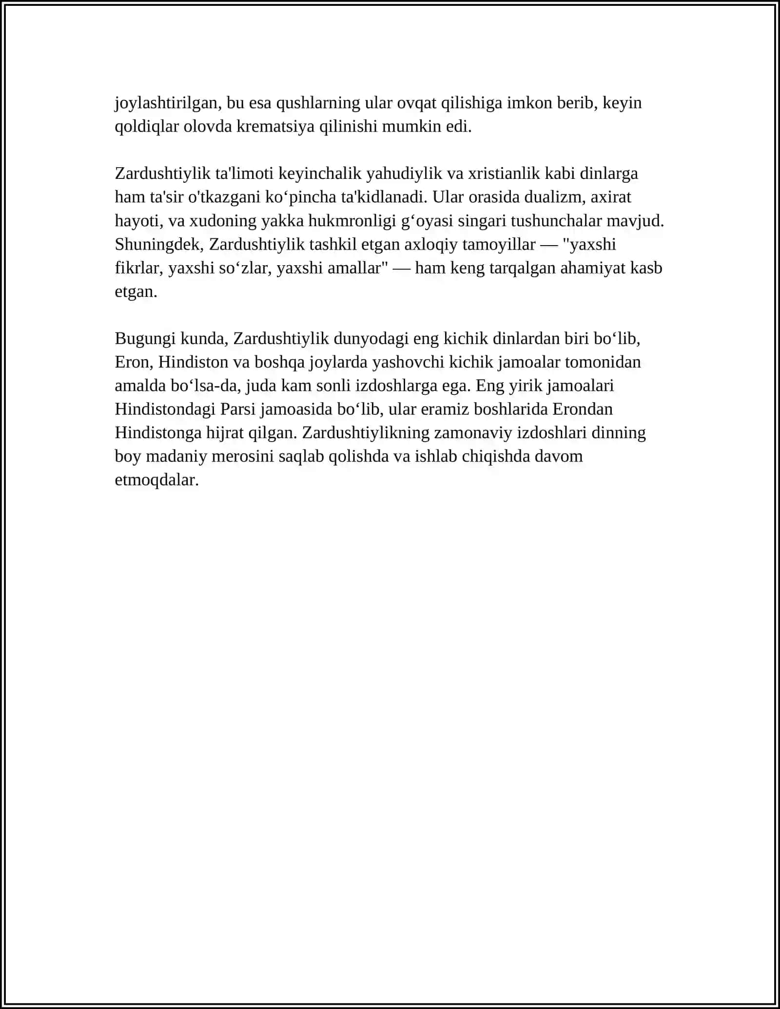 ZARDUSHTIYLIK TA’LIMOTINING ULUGʻLANISHI 4