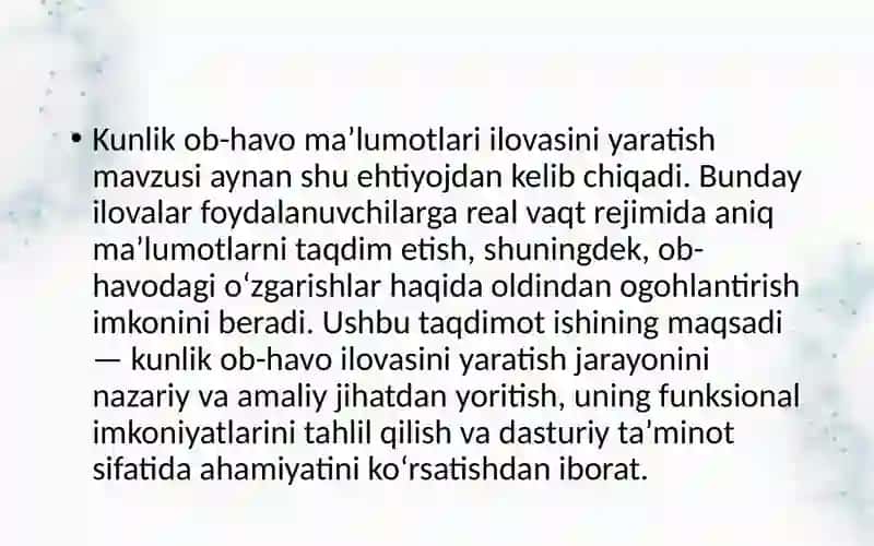 Kunlik ob-havo ma'lumotlari ilovasini yaratish 4