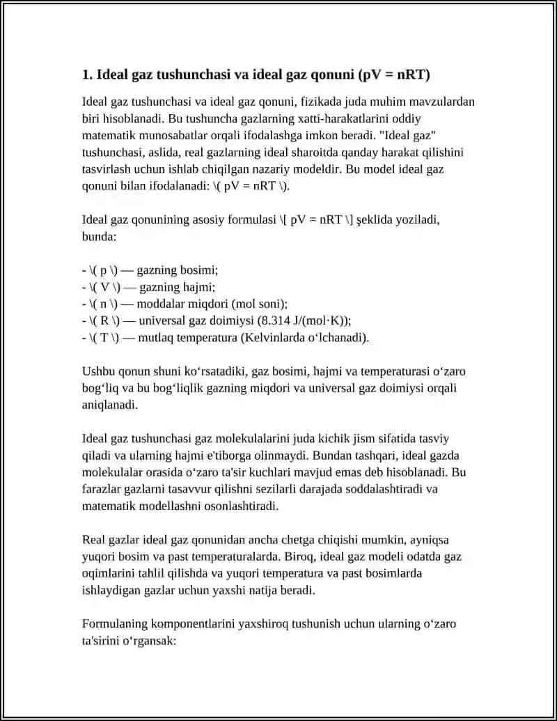 Ideal va Real Gazlar: Fazoviy Diagrammalar va Amaliyotdagi Ahamiyati 4