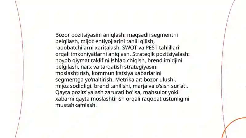 Raqobat ustunligini shakllantirishning asosiy usullarini izohlash 4
