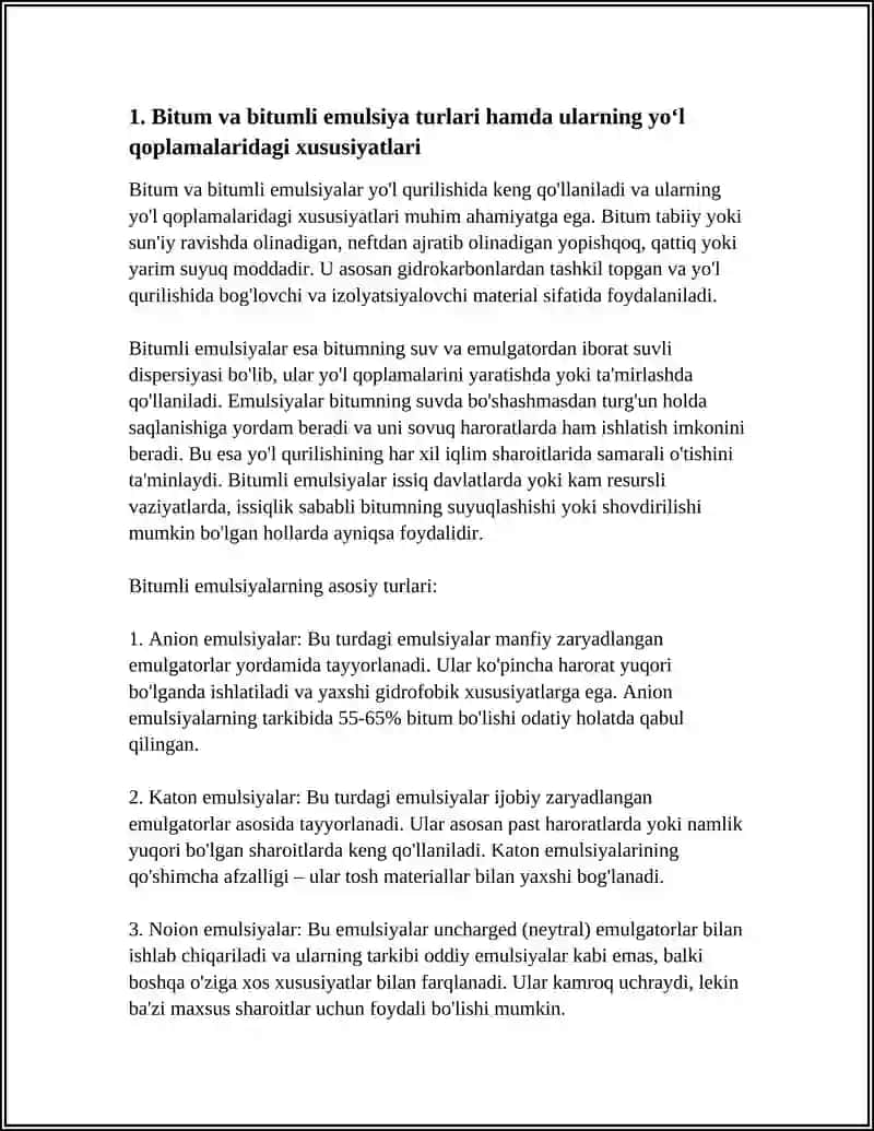 YOʻL TAMIRIDA BITUM VA BITUMLI EMULSIYALARDAN FOYDALANISH. GIDRATLANGAN OHAKNING YOʻL QOPLAMALARIGA TA'SIRI. 4