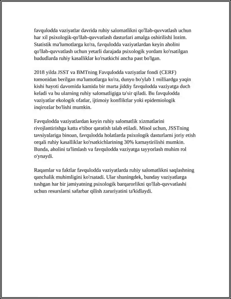 FAVQULODDA VAZIYATLARNING AHOLINING RUHIY SALOMATLIGI VA PSIXOLOGIK -IJTIMOIY FAROVONLIGIGA TA'SIRI 4