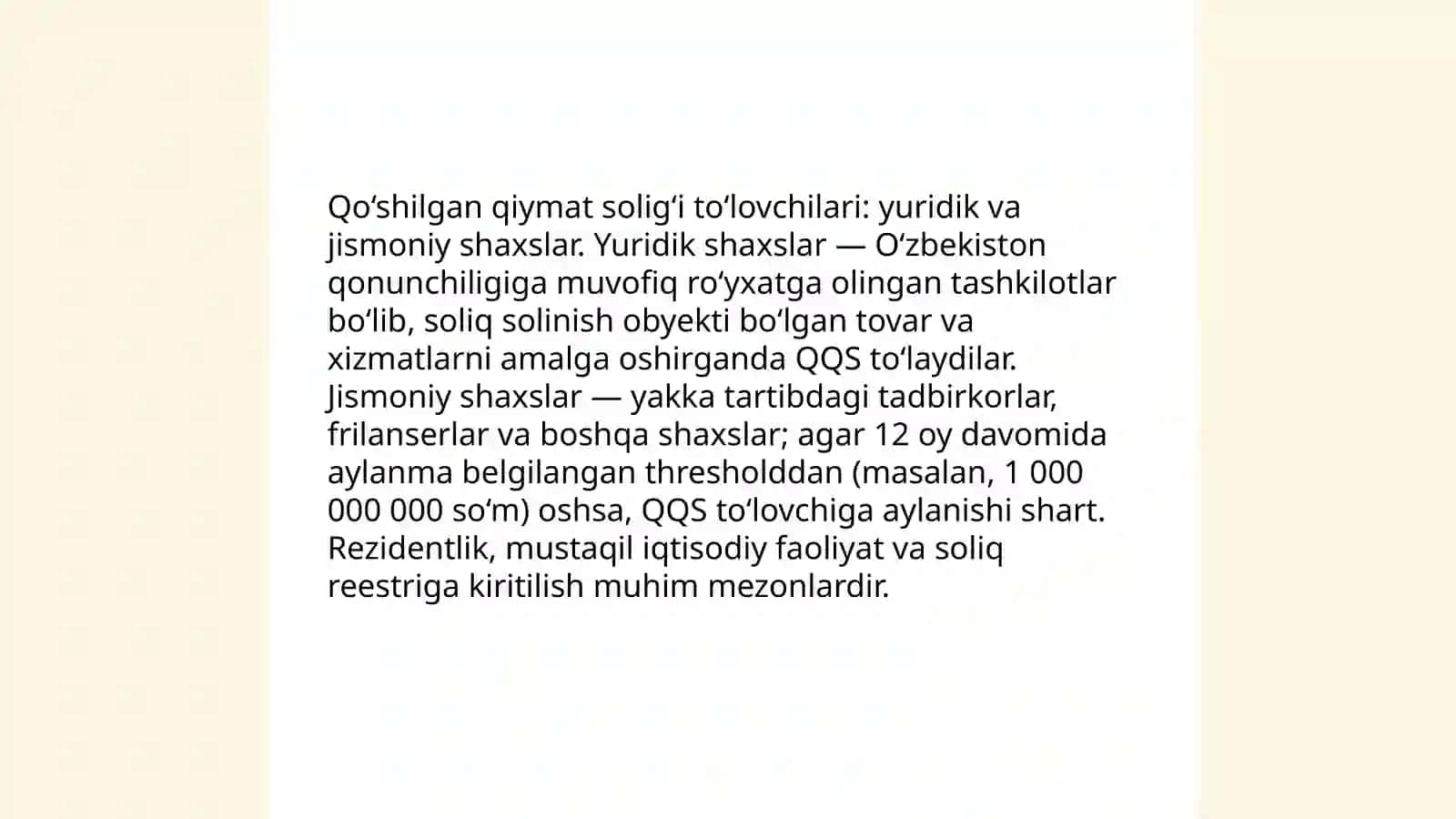 Qo 'shilgan qiymat solig 'i: soliq to 'lovchilar va soliq solish obekti 4