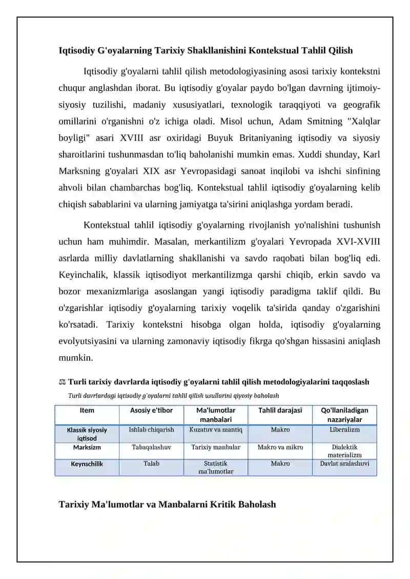 Mavzu: Turli tarixiy davrlardagi iqtisodiy g'oyalarni tahlil qilish metodikasi 4