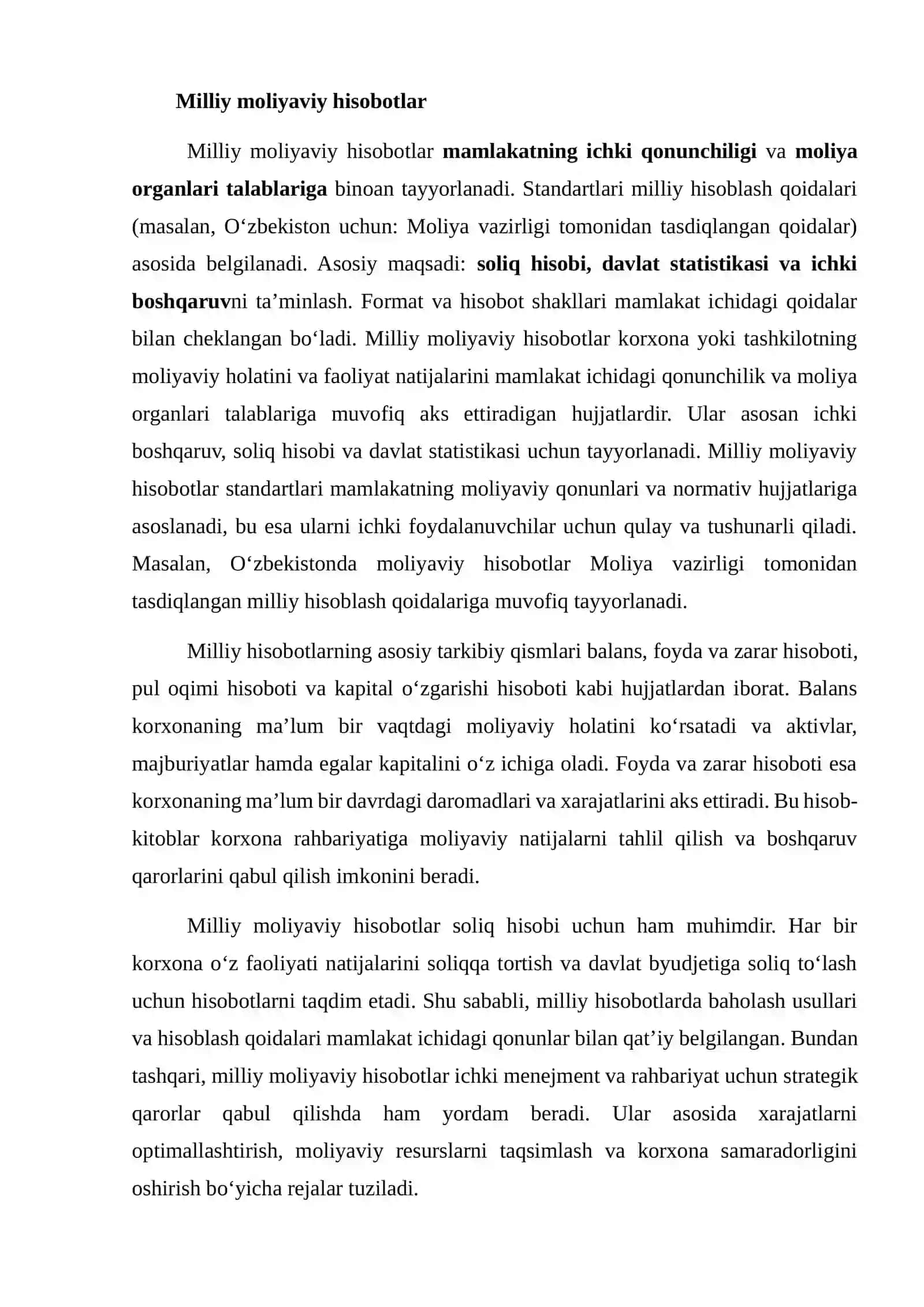 MILLIY VA XALQARO MOLIYAVIY HISOBOTNING FARQLARI 4