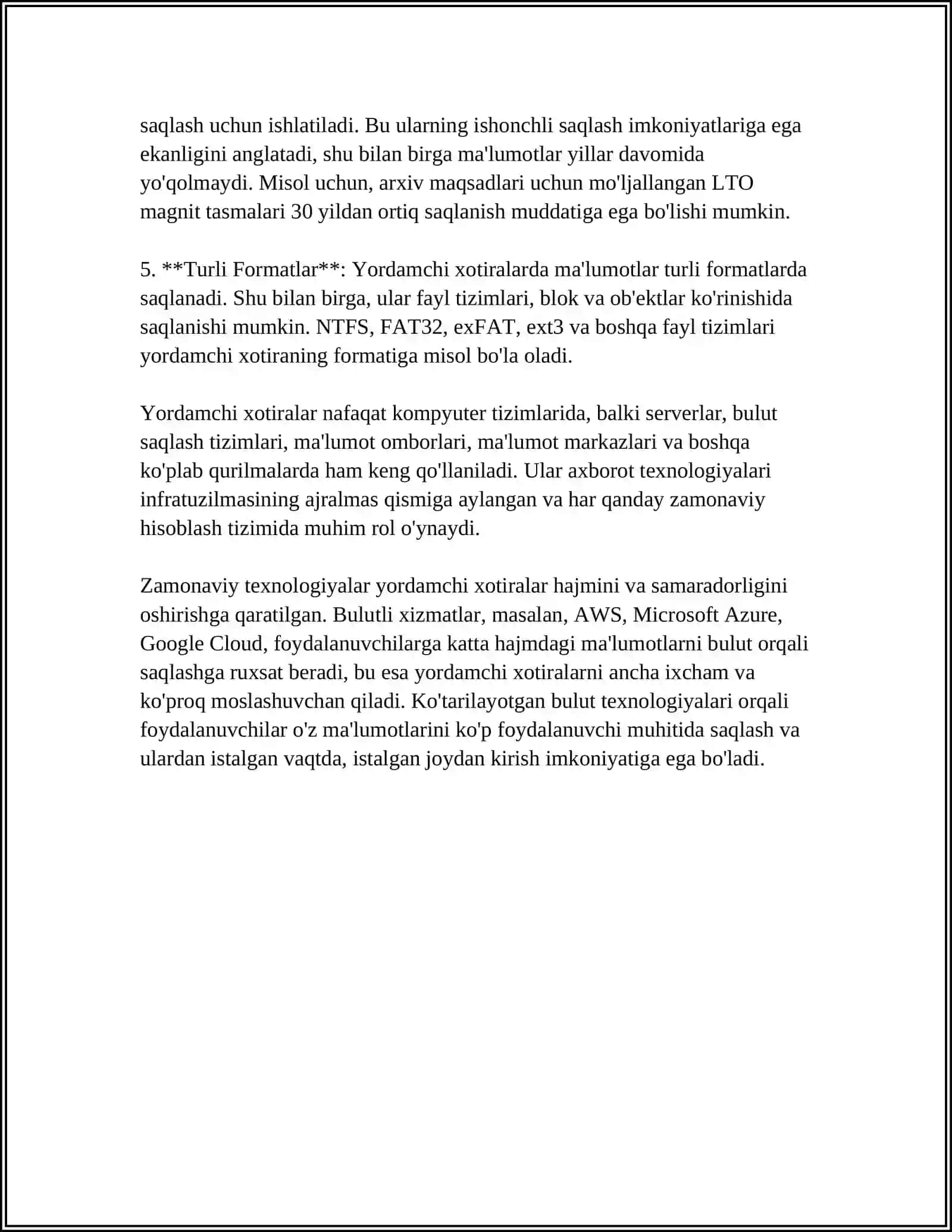 MUSTAQIL ISH Mavzu: YORDAMCHI XOTIRALAR 4