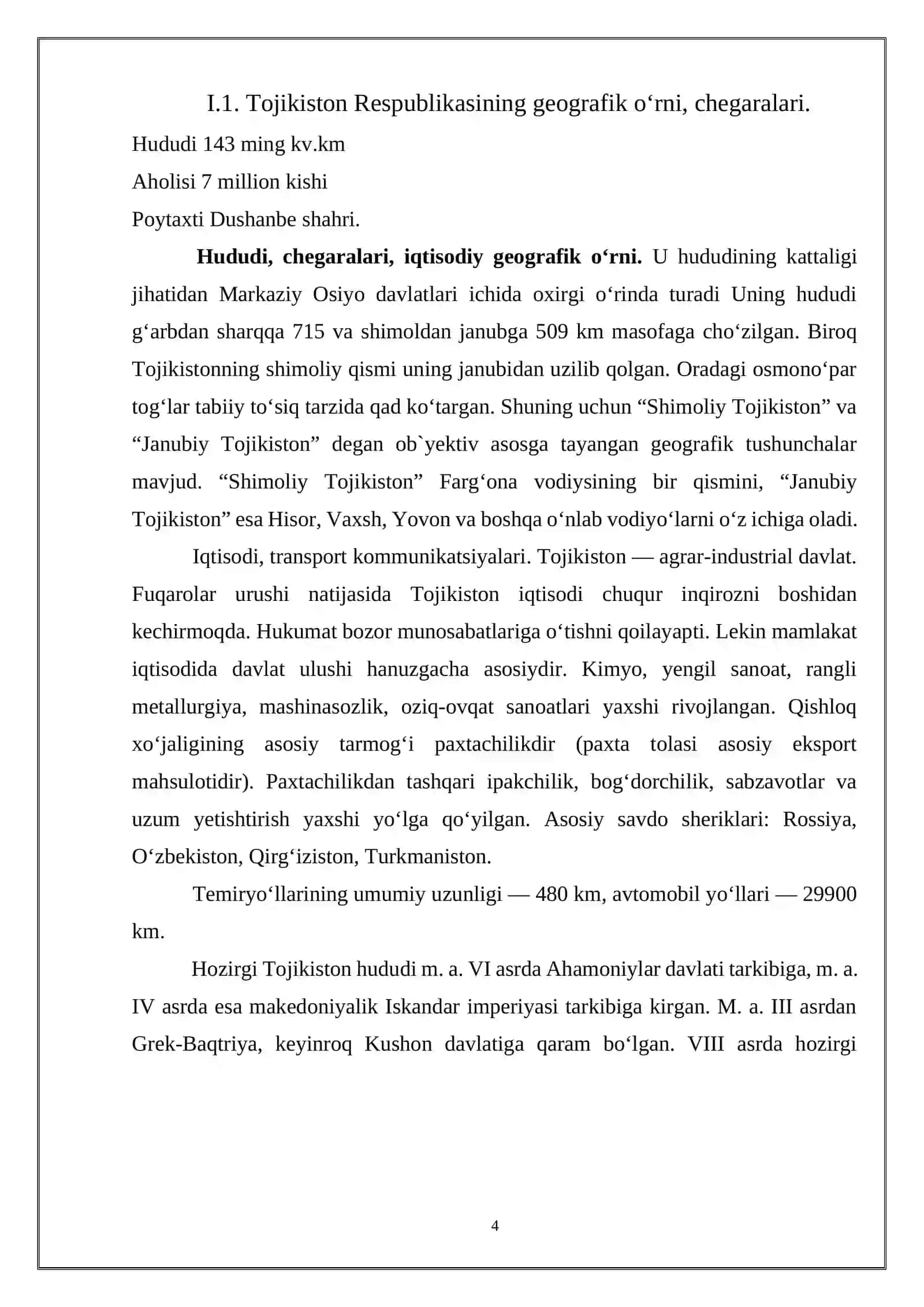 TOJIKISTON RESPUBLIKASINING GEOGRAFIK O‘RNI, TABIIY SHAROITI VA TABIIY RESURSLARI 4