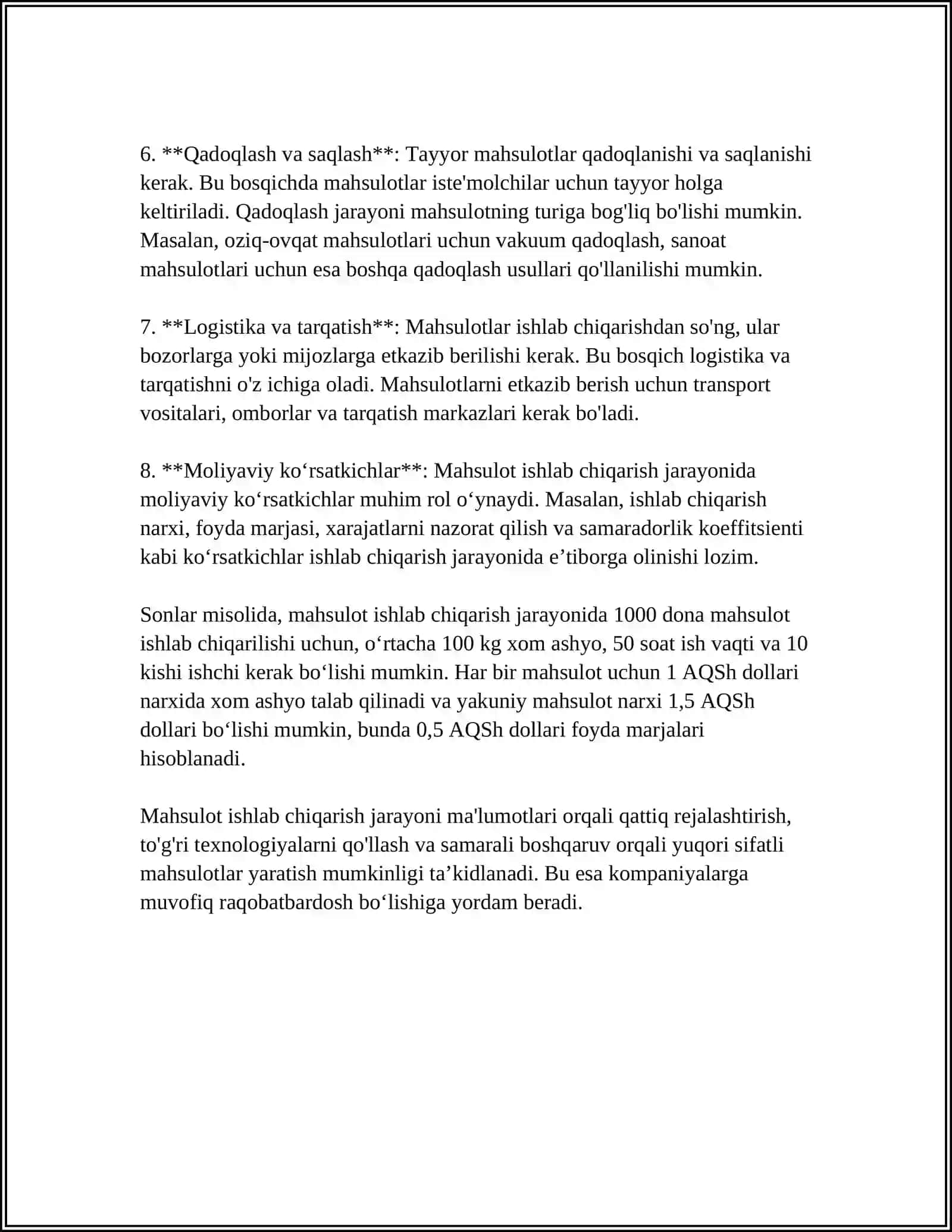 MAHSULOT ISHLAB CHIQARISH VA DAVR HARAJATLARI TAHLILI 4