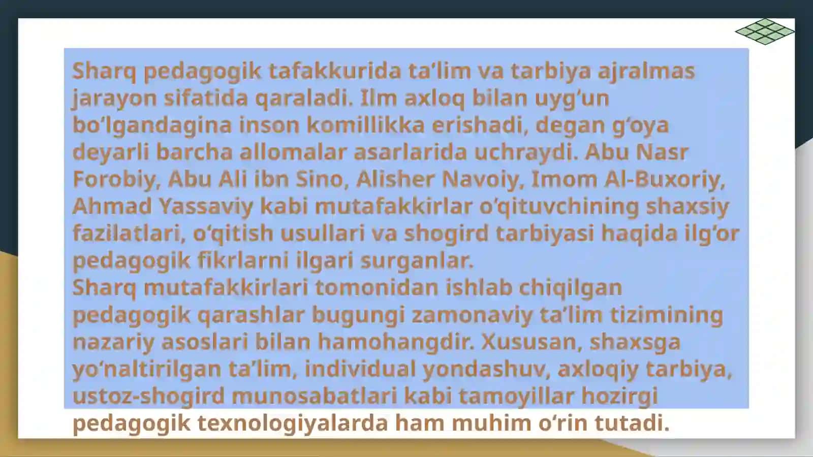 Sharq allomalarining asarlarida mudarrislar mexnati to’g’ri ilgʻor pedagogik fikrlar 4