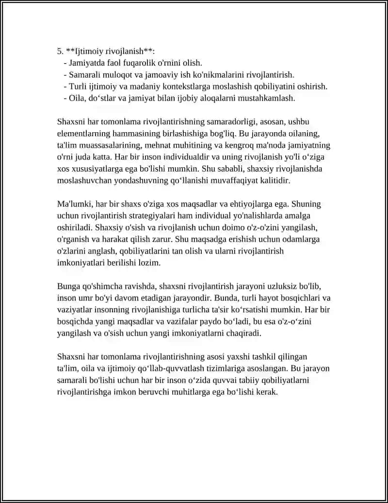 SHAXSNI XAR TOMONLAMA RIVOJLANTIRISH PRINSIPI 4