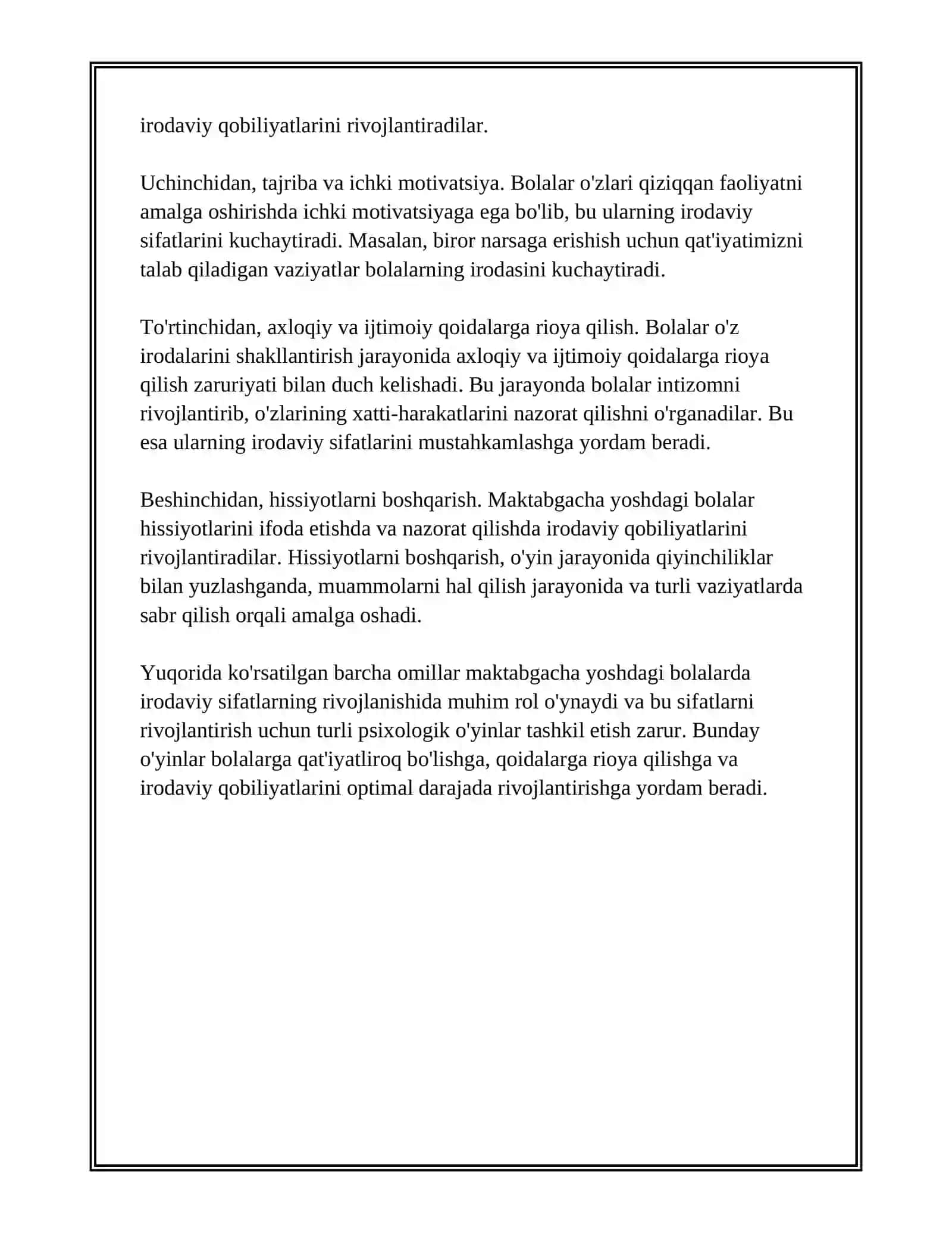 MAKTABGACHA YOSHDAGI BOLALARDA IRODA SIFATLARINI RIVOJLANTIRISH UCHUN PSIXOLOGIK O'YINLAR TASHKIL ETISH 4