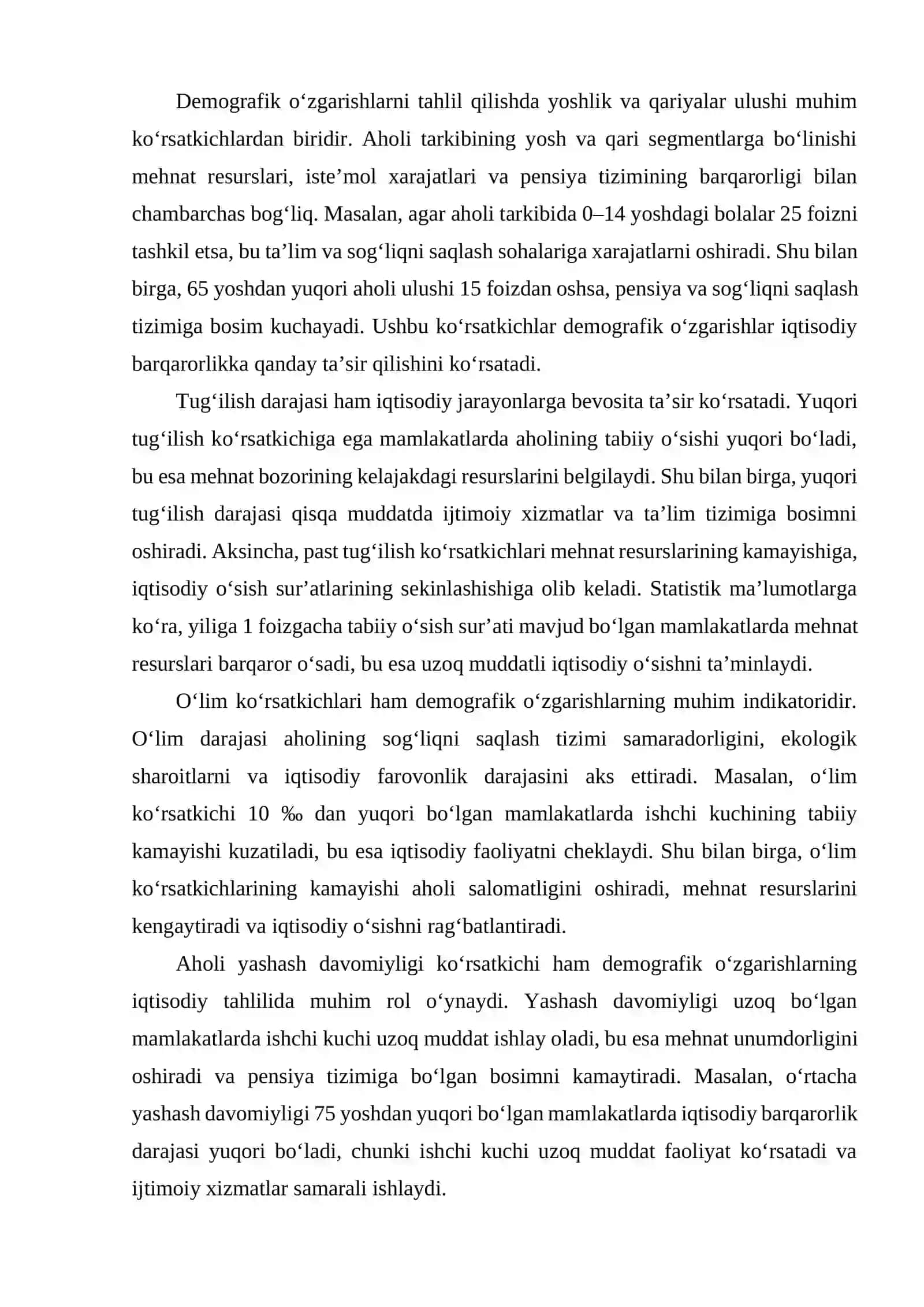 Demografik o‘zgarishlar (aholi qarashi) va iqtisodiy o‘sish dinamikasi 4