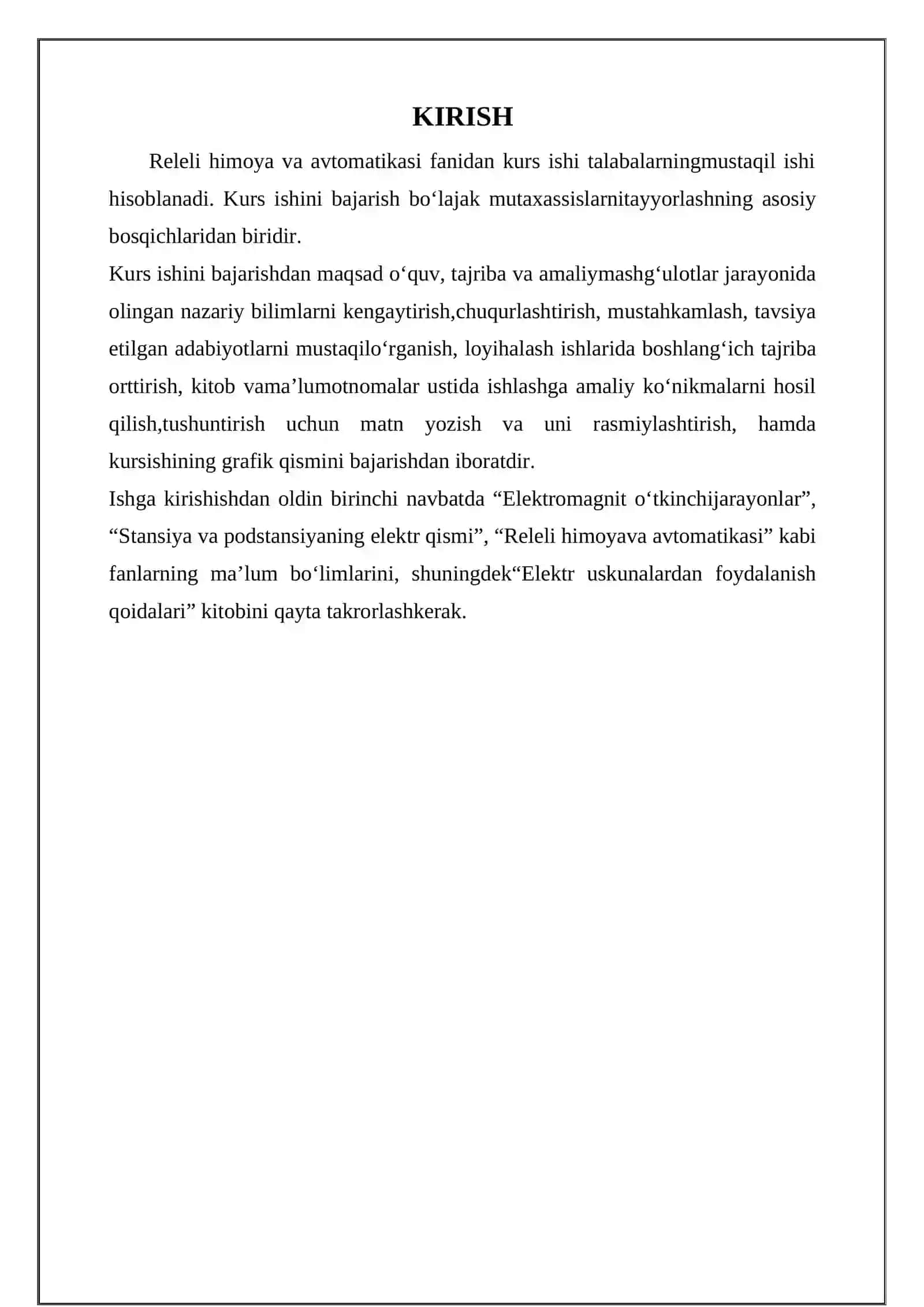 Kon korhonalari elektr tarmoq himoyasi ,rele himoyasi kurs ishi 4