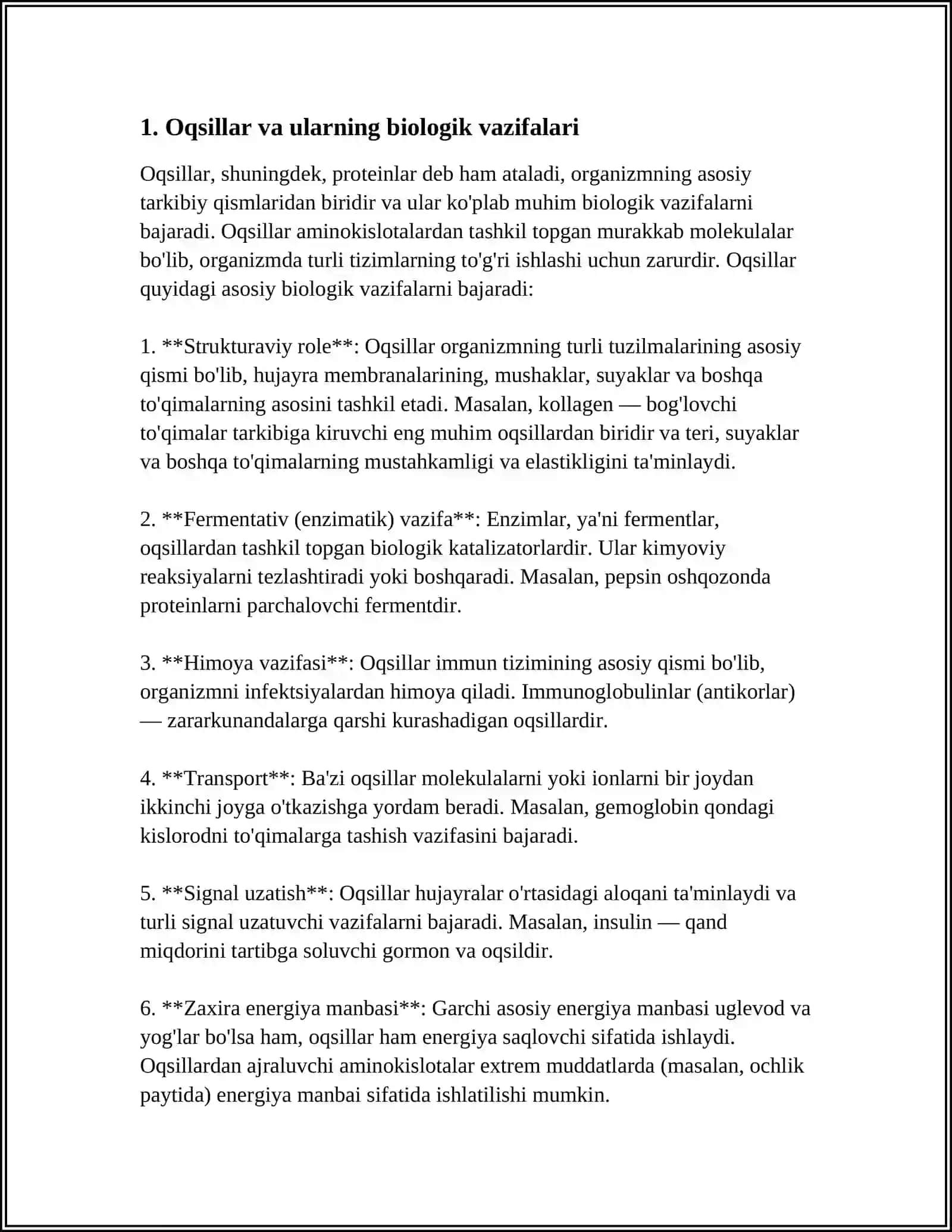 OQSIL. OQSILLARNING BIOLOGIK AHAMIYATI VA SINTEZI 4