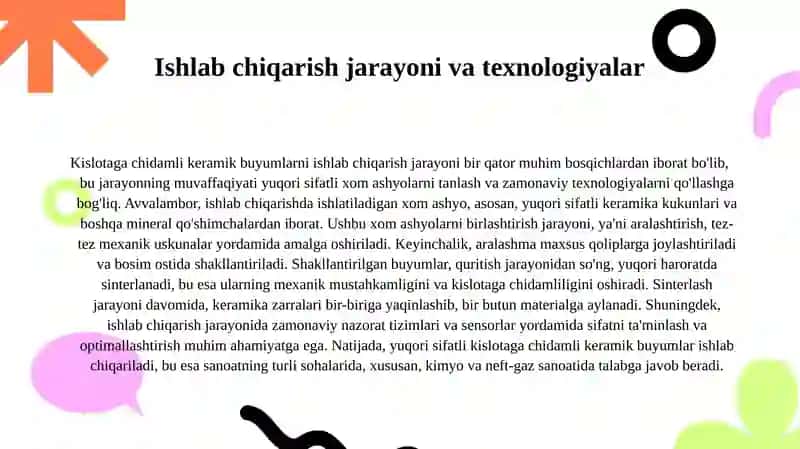 Kislotaga chidamli keramik buyumlarni ishlab chiqarish 4