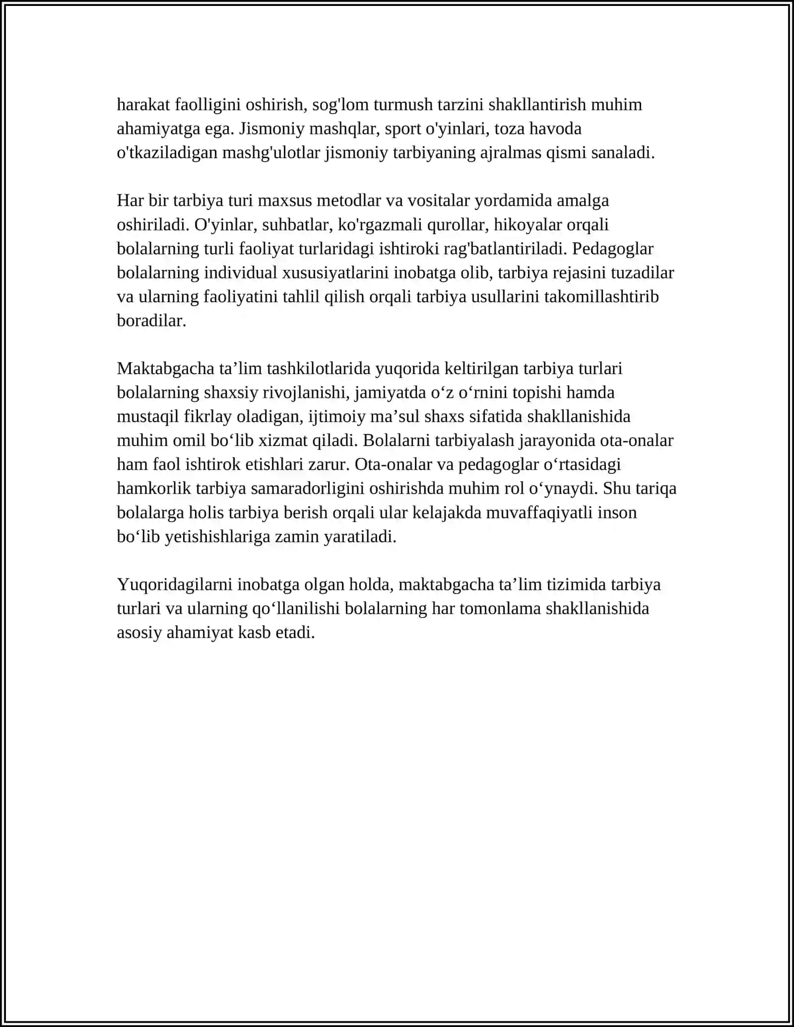 MAKTABGACHA TAʼLIM TASHKILOTIDA TARBIYA TURLARI VA METODLARI 4
