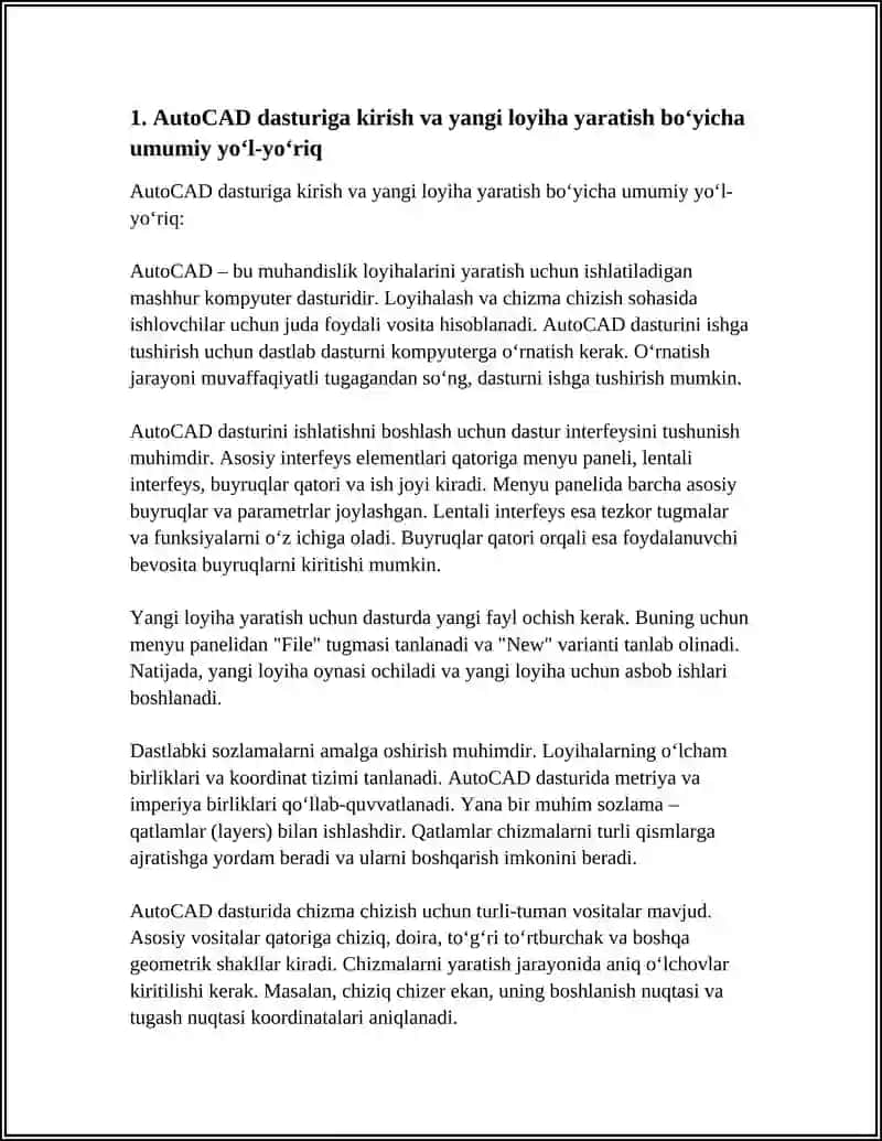 AutoCAD Dasturida Yangi Loyiha Yaratish 4