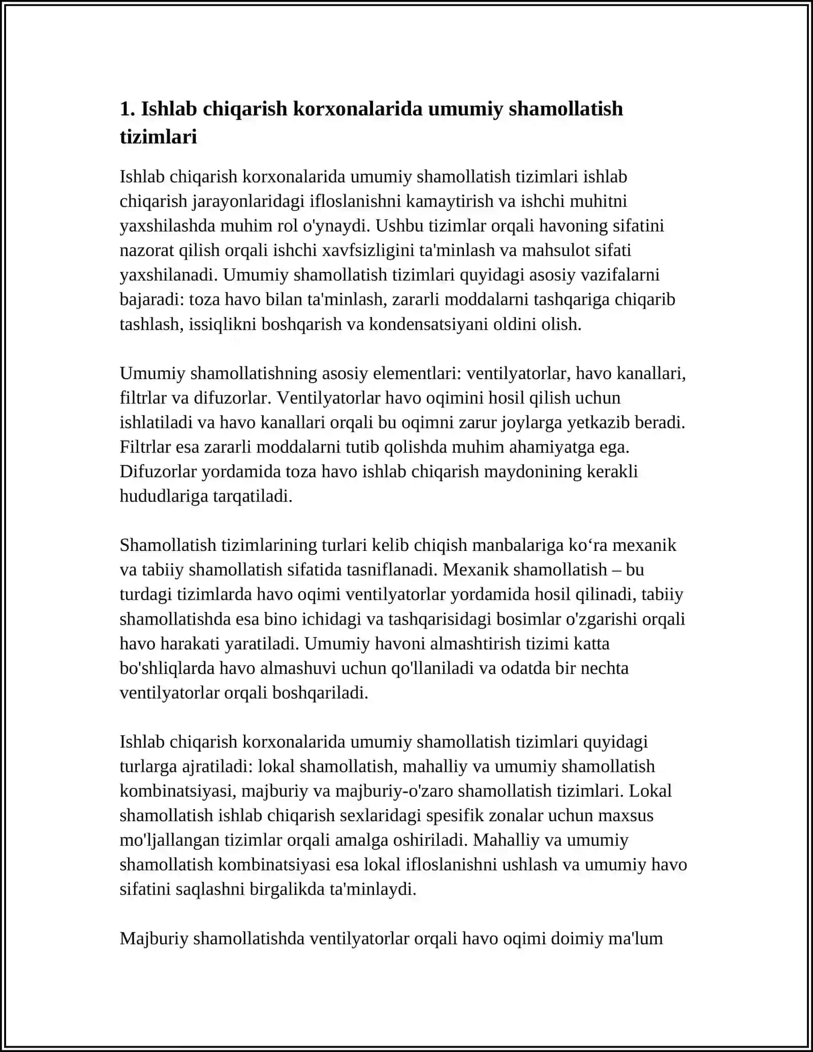 ISHLAB CHIQARISH KORXONALARINI SHAMOLLATISH TIZIMI, ULARNING TURLARI 4