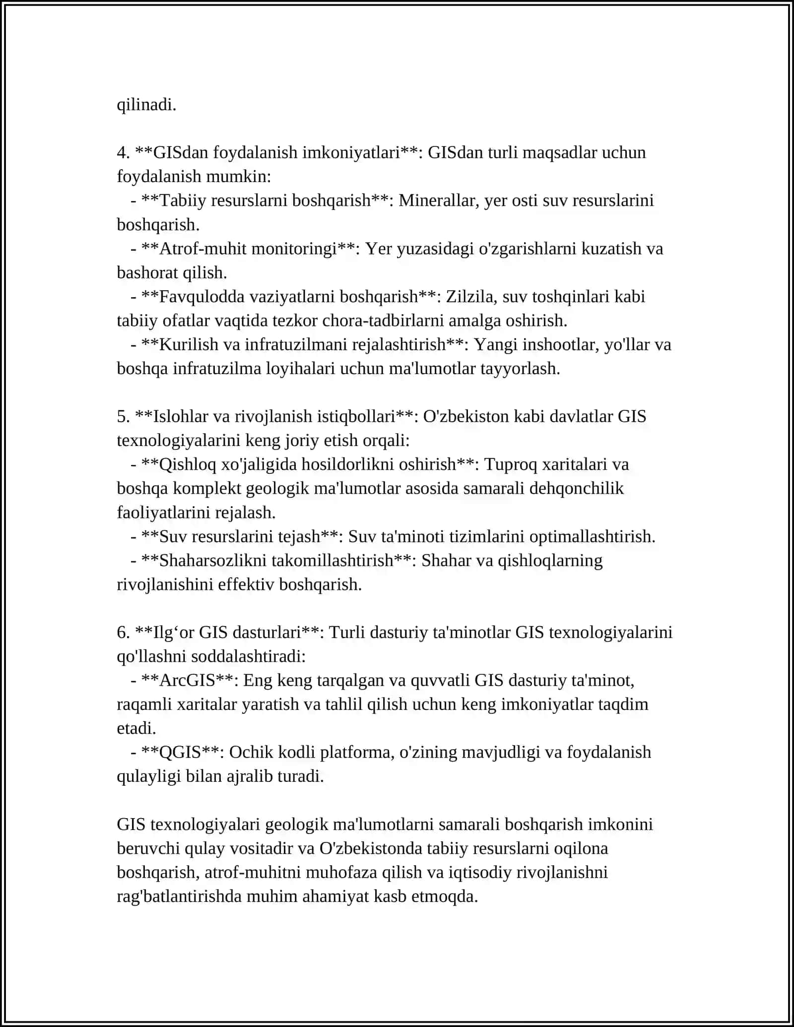 GEOLOGIYA VA KONCHILIK ISHI SOHASIDA IXTIYORIY GIS TIZIMINI QOʻLLASH MUAMMOLARI 4