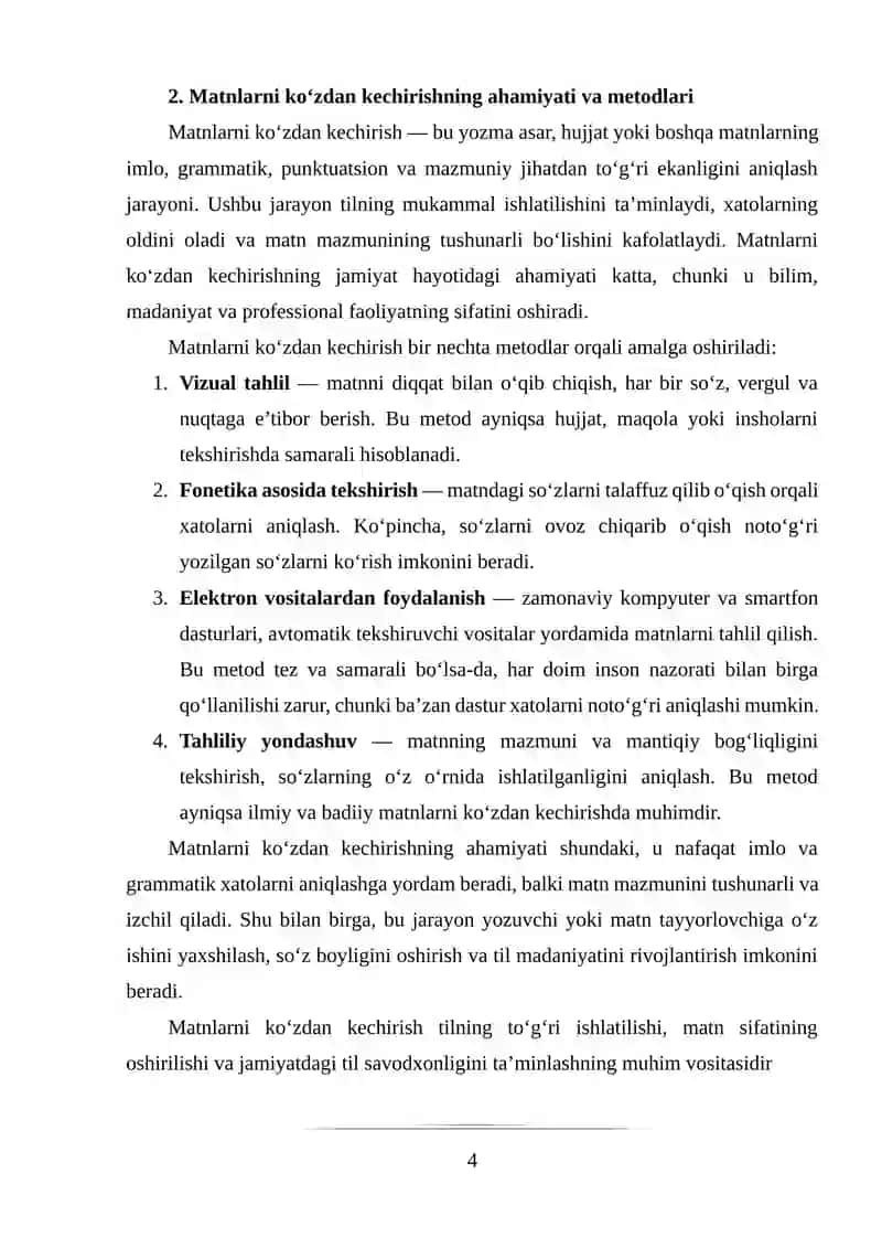 Imlo xatolarga yo‘l qo‘yilganMatnlarni ko‘zdan kechirib, undagi xatolarni muhokama qilish 4