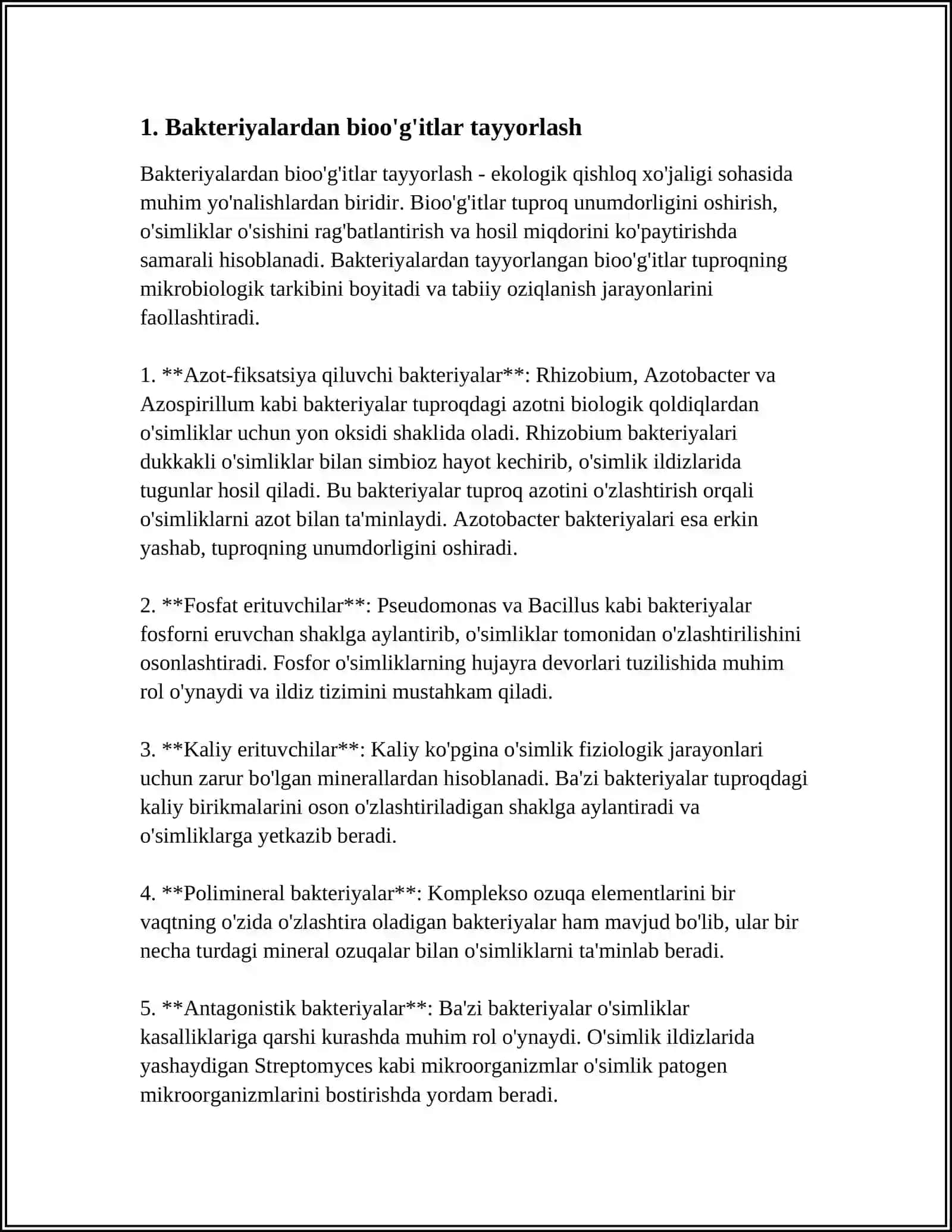 Bakteriyalardan bioo'g'itlar tayyorlash 4