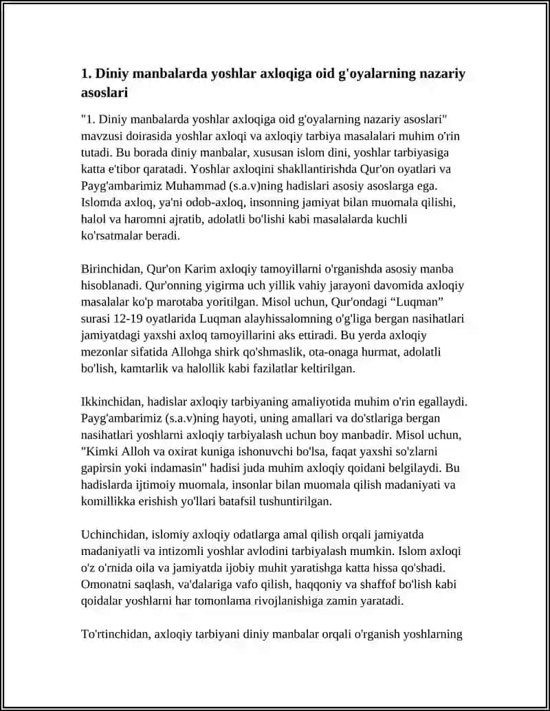 O'ZBEKISTON YOSHLARINING DINIY MANBALARDAGI AXLOQIY TARBIYAGA OID G'OYALARNI O'RGANISHNING AHAMIYATI 4
