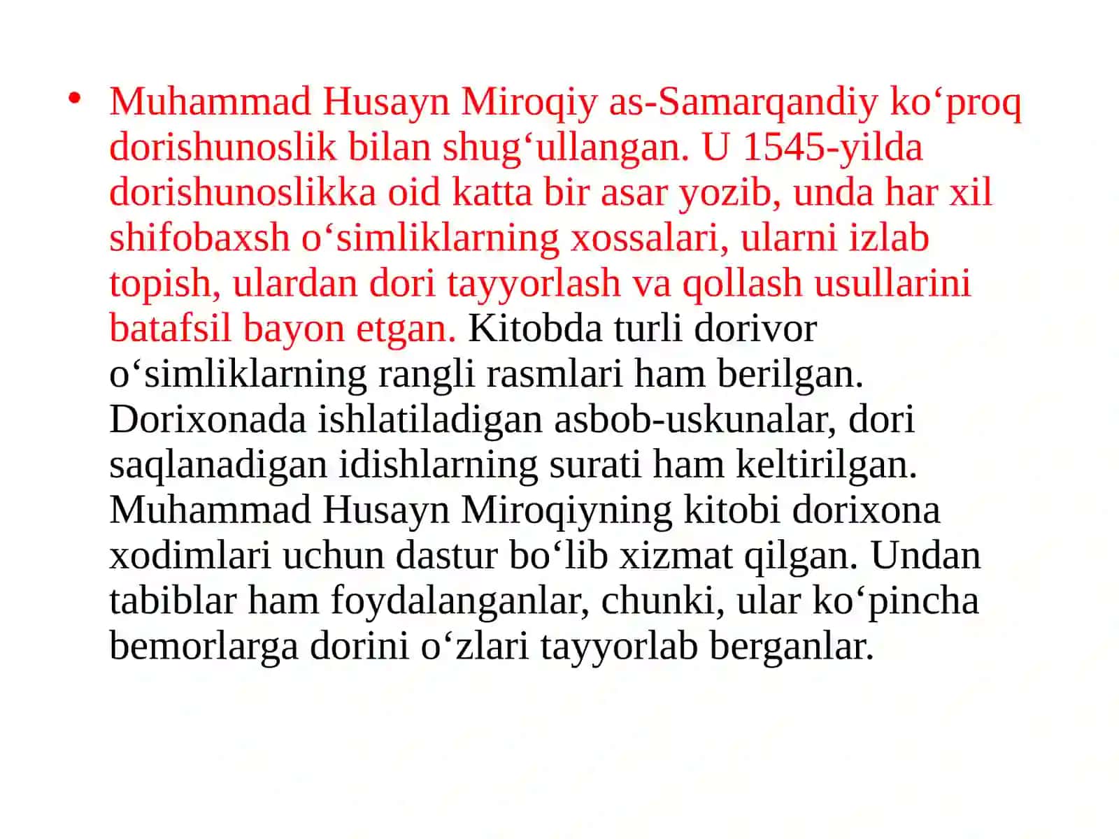 O`ZBEK XONLIKLARI DAVRI TIBBIYOTI.BUYUKNAMOYONDALARINING XAYOTI VA IJODI 4