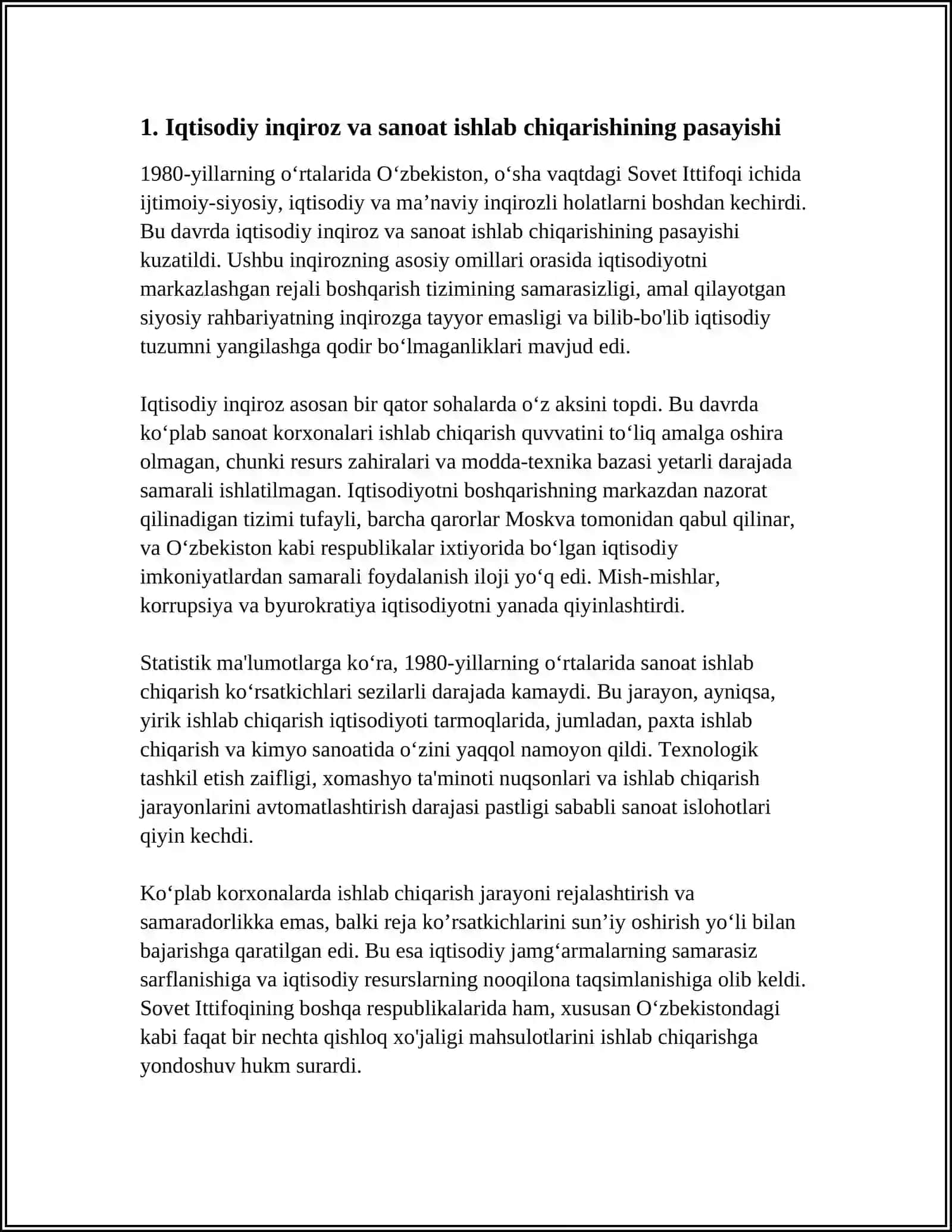 XX ASR 80-YILLARI O‘RTALARIDA RESPUBLIKA IJTIMOIY-SIYOSIY, IQTISODIY VA MA’NAVIY HAYOTIDAGI INQIROZLI HOLAT 4