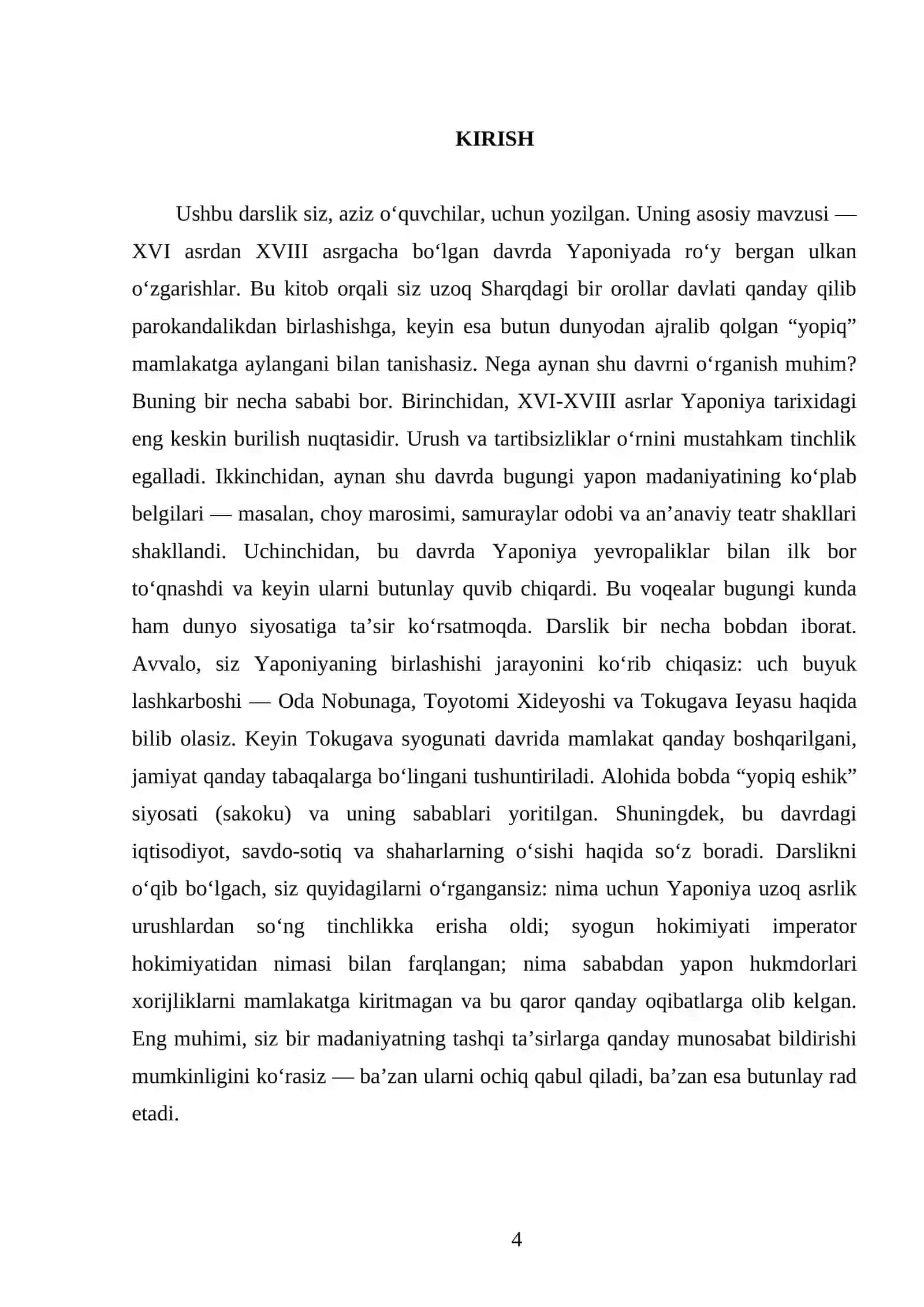 XVI - XVIII ASRLARDA YAPONIYA. 8- SINF 4
