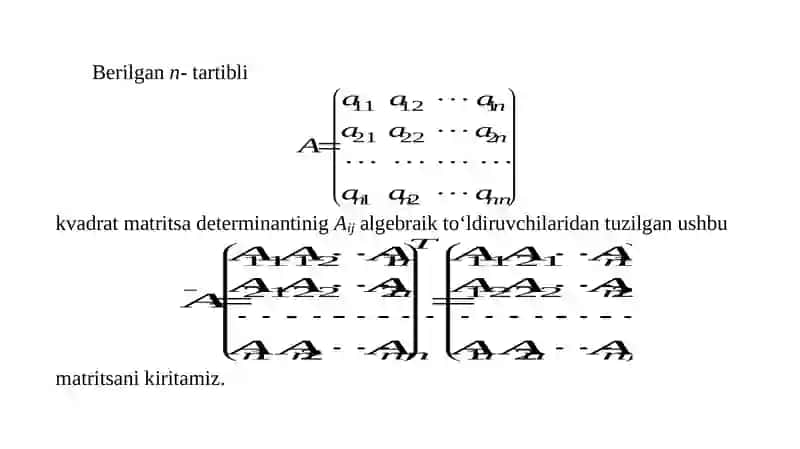 TЕSKARI MATRITSA. MATRITSANING  RANGI 4