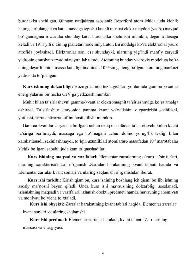 “Elementar zarralar harakatning kvant tabiati. Zarralarning massasi va energiyasi. 4