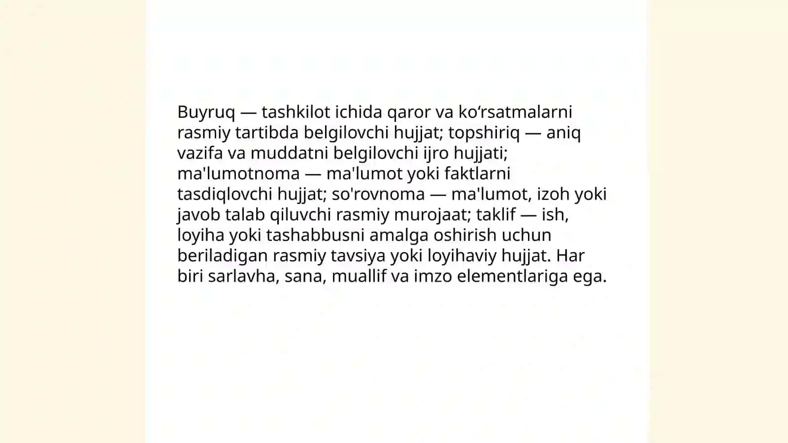 Xizmat va yozishma yozilish xati 4