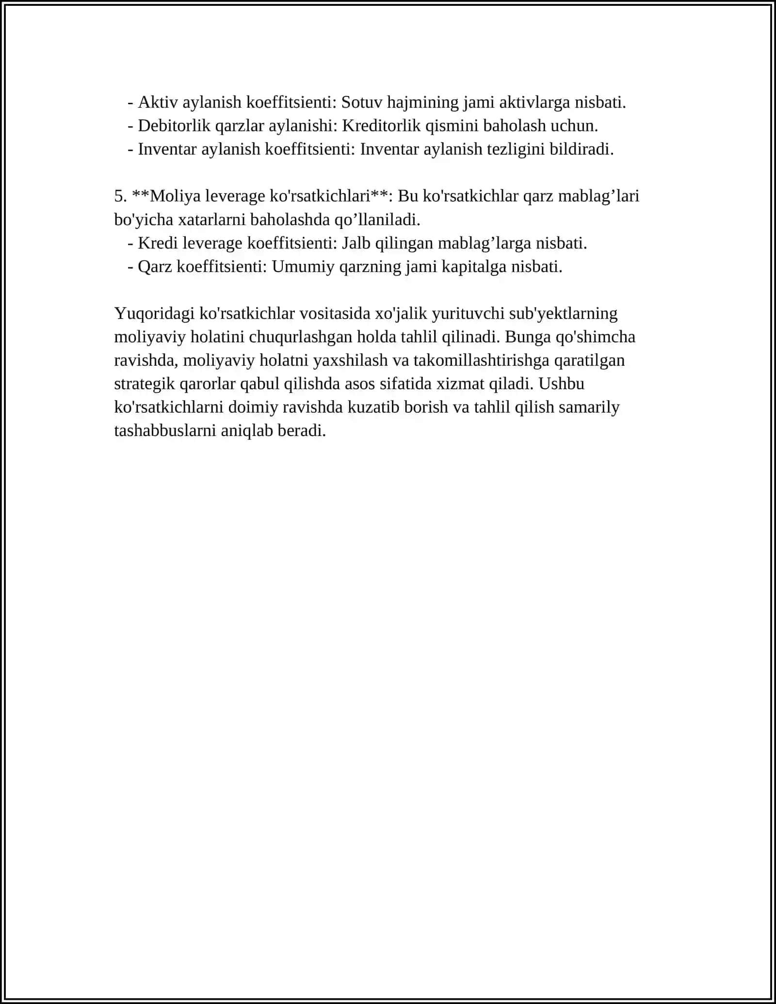 XOʻJALIK YURITUVCHI SUBʼEKTLARNING MOLIYAVIY HOLATINING TAHLILI 4