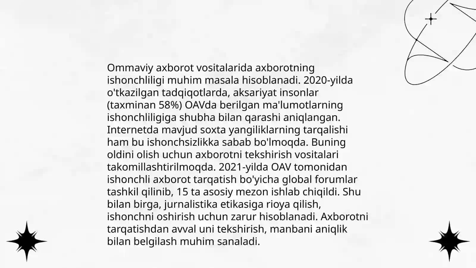 O'zbekiston Respublikasida ommaviy axborot vositalarining faoliyati (o'zgarish va muammolar) 4