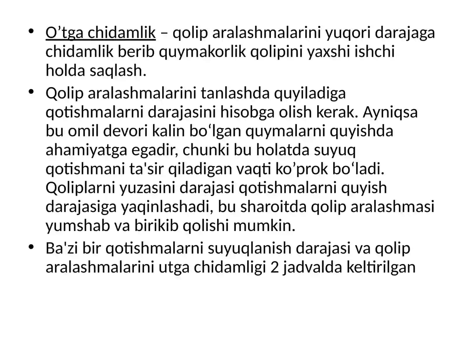 Qolip aralashmalari va turlari amaliy ish 4