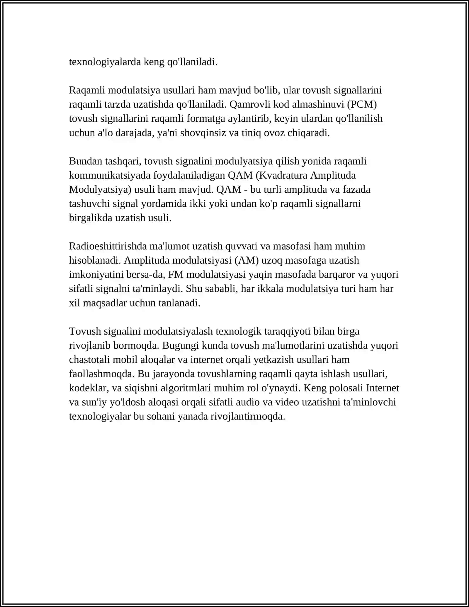SIGNALLARNI SHOVQINLI TOVUSHCHI YORDAMIDA MODULYATSIYALASH 4