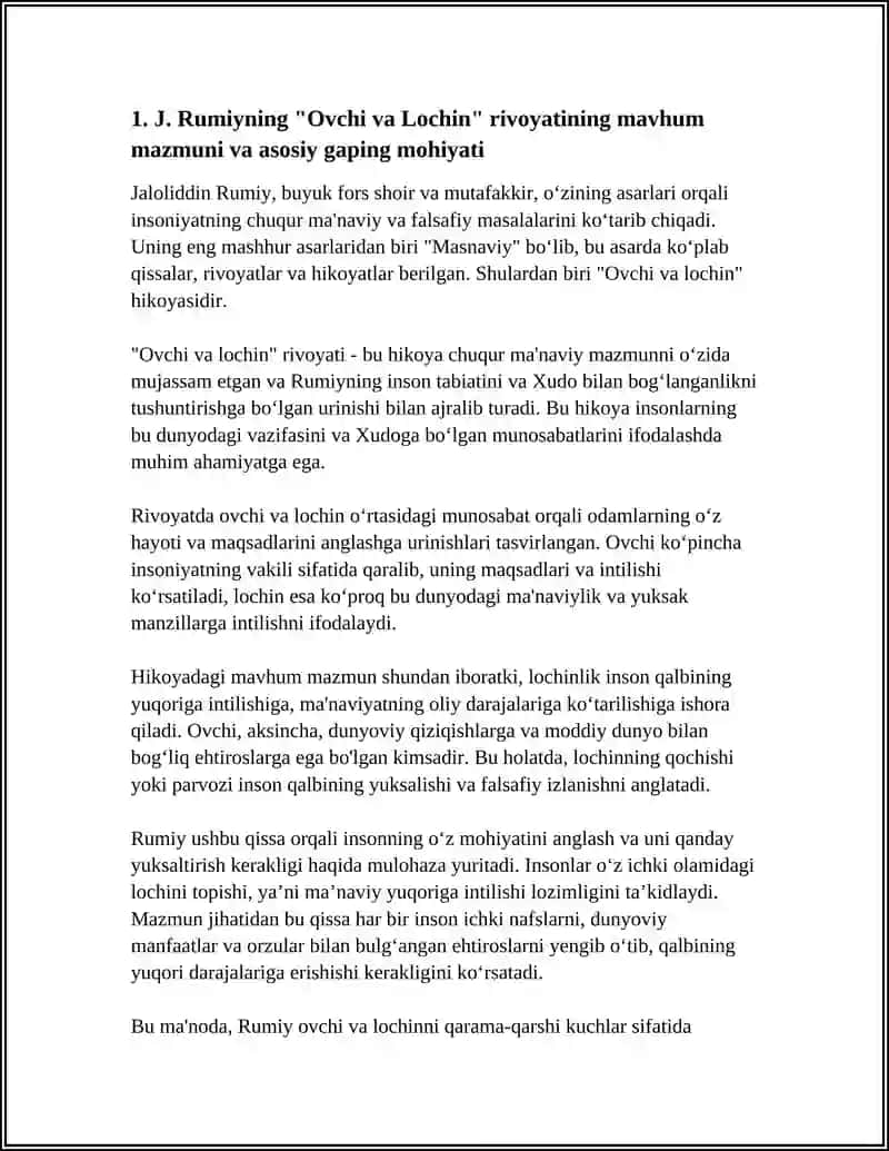 J.RUMIYNING OVCHI VA LOCHIN RIVOYATINING MOHIYATI VA UNING TARBIYAVIY AHAMIYATINI TAHLIL ETISH 4