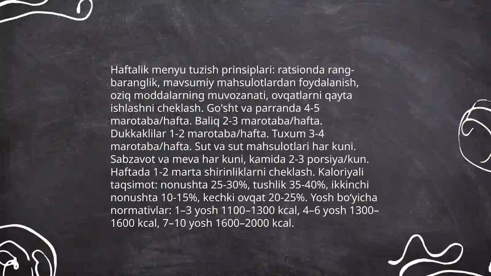 Bolalar muassasalarida ovqatlanishni tashkil etish bôyicha gigenik va nutritsalogik talablar Erkinova Fotima 4