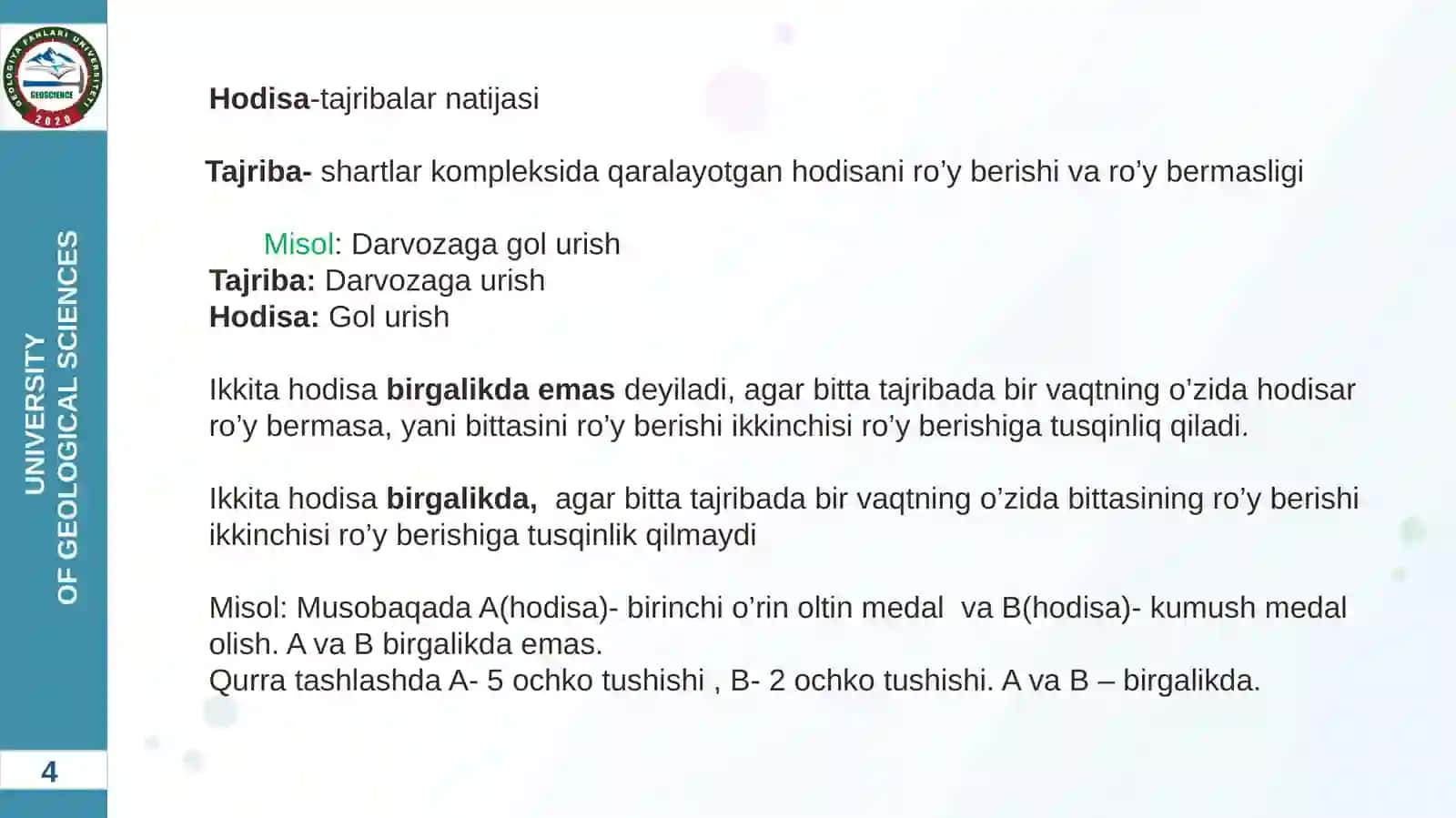 EXTIMOLLAR NAZARIYASI VA MATEMATIK STATISTIKA FANIDAN MA’RUZA MASHG’ULOTI UCHUN TAQDIMOT 4
