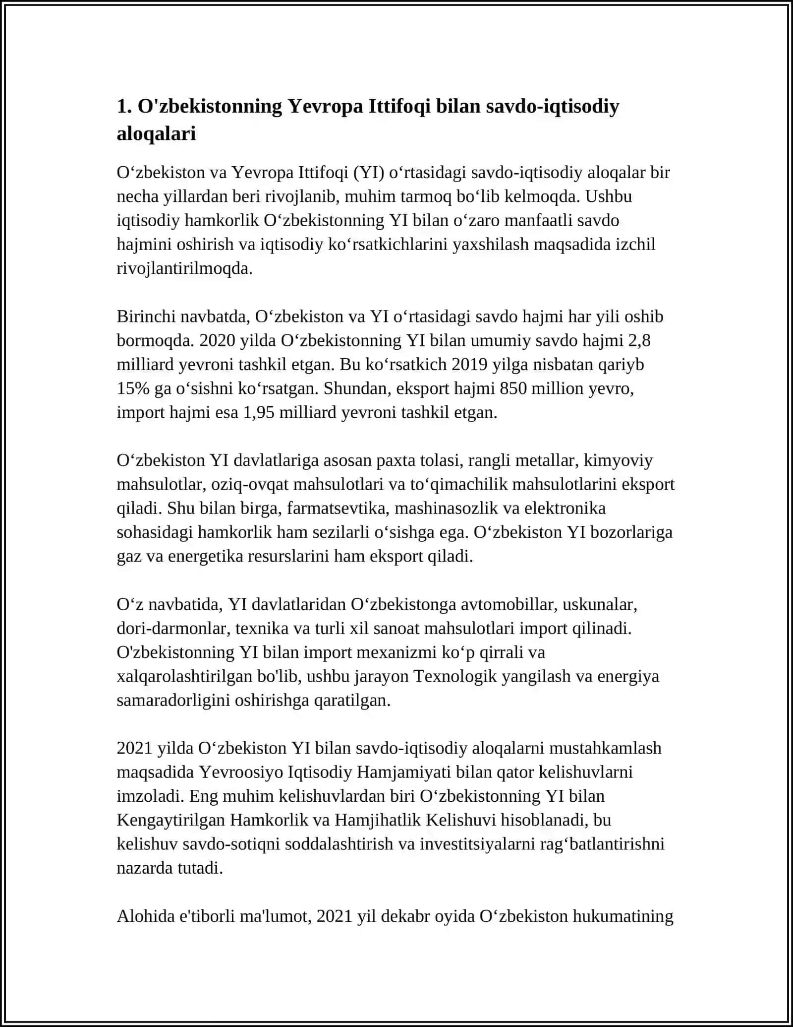 O'ZBEKISTONNING YEVROPA ITTIFOQI MAMLAKATLARI BILAN ISTIQBOLLI HAMKORLIGI 4